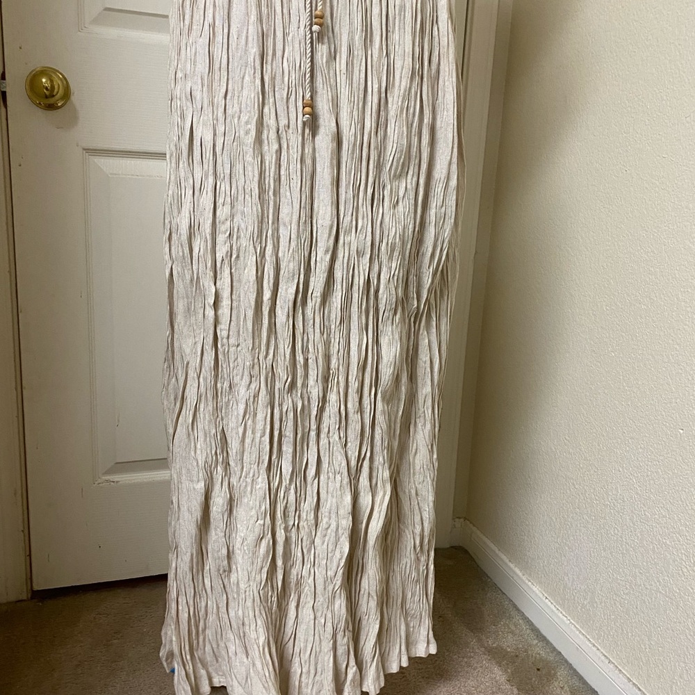 Cream Crinkle Maxi Skirt by Hunt Club